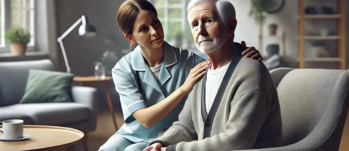 Homme âgé avec son aide à domicile