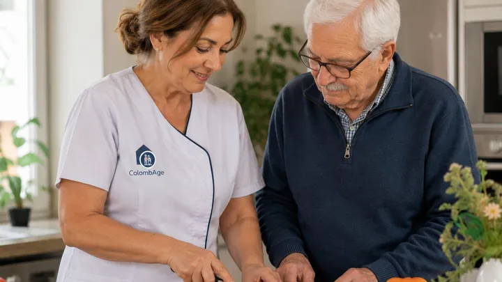 Une auxiliaire de vie et une personne âgée dans la cuisine