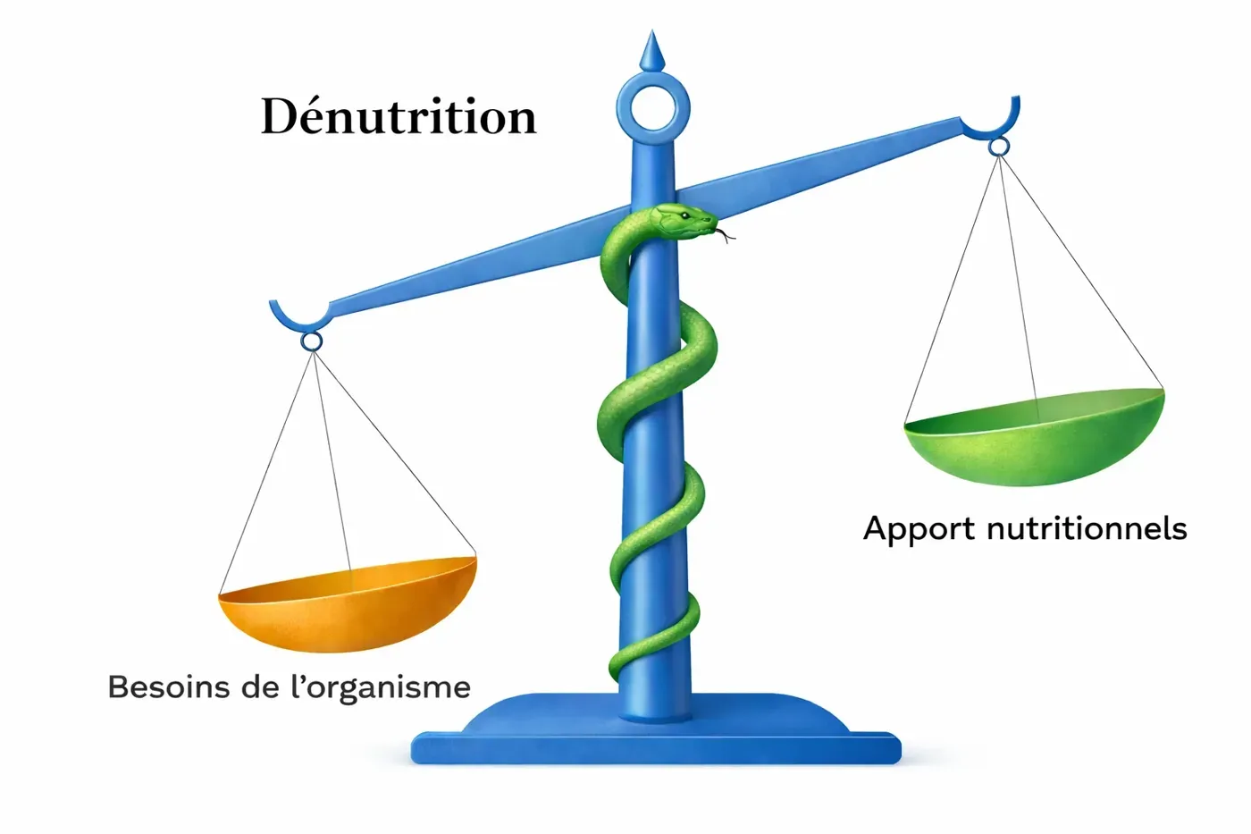Illustration d’une balance : les besoins de l’organisme pèsent plus lourd que les apports nutritionnels