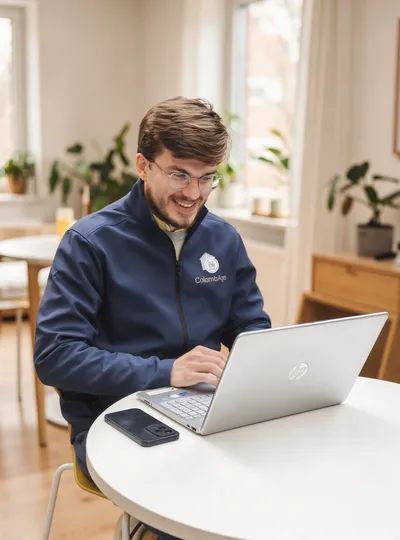 Paul, responsable d’agence, à son ordinateur